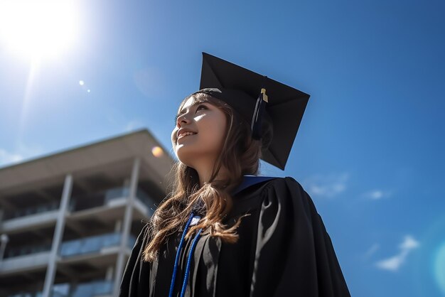 Une belle étudiante diplômée avec du mortier.