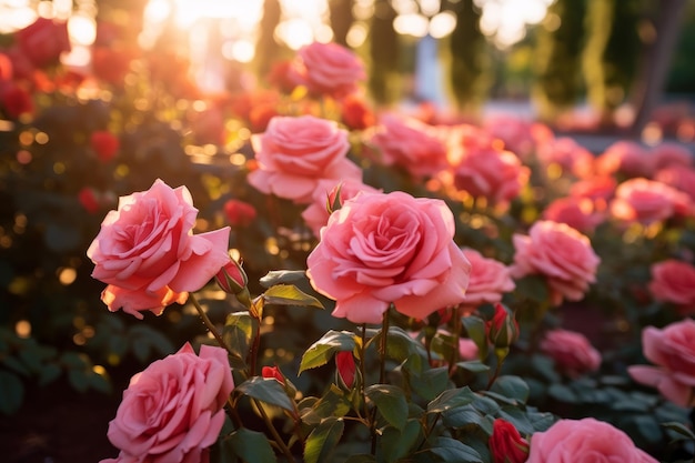 Belle exposition d'un jardin de roses