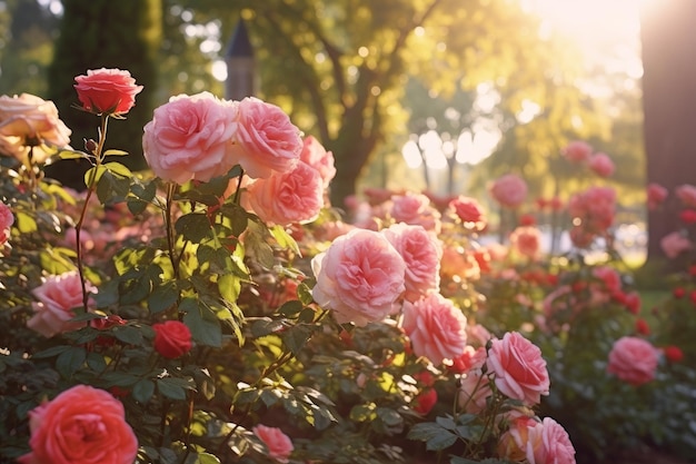 Belle exposition d'un jardin de roses