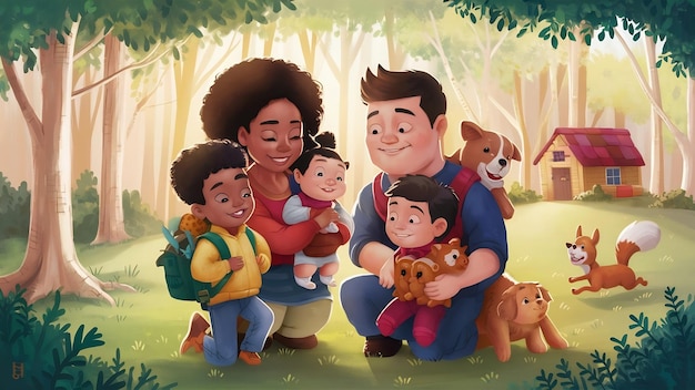 Belle famille dans la forêt