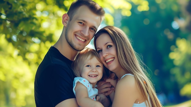 Photo une belle famille souriante dans le parc.