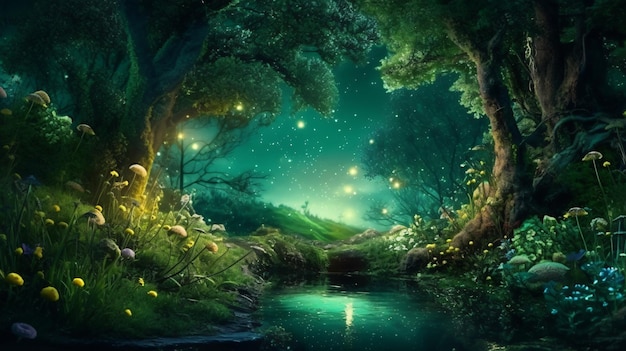belle fanteisie verte nuit forêt fée en plein air