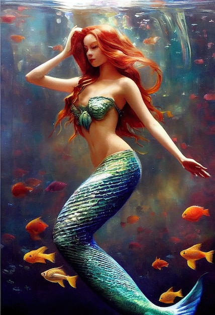 Belle fée sirène sous l'océan Image générée par l'IA