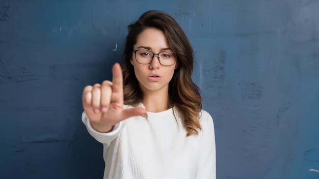 Photo une belle femme adulte secouant le doigt en désapprobation dit la règle arrête le signe tabou réprimandant quelque chose