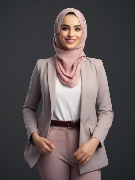 Belle femme d'affaires arabe musulmane souriante, belle dame de bureau charmante