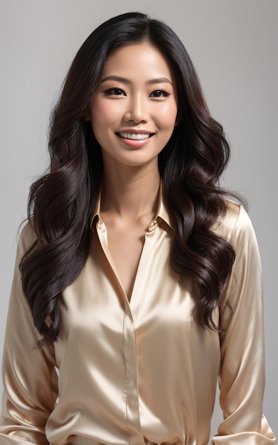 Une belle femme d'affaires asiatique en blouse de satin