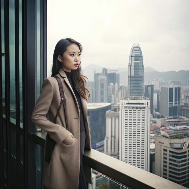 Belle femme d'affaires asiatique regardant des gratte-ciel