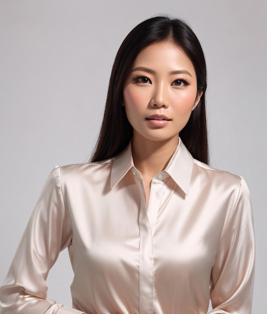 Belle femme d'affaires asiatique en tenue de soirée fond isolé