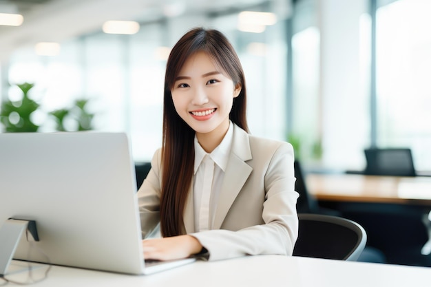 Belle femme d'affaires asiatique travaillant avec un ordinateur Une femme responsable travaille dans un bureau moderne