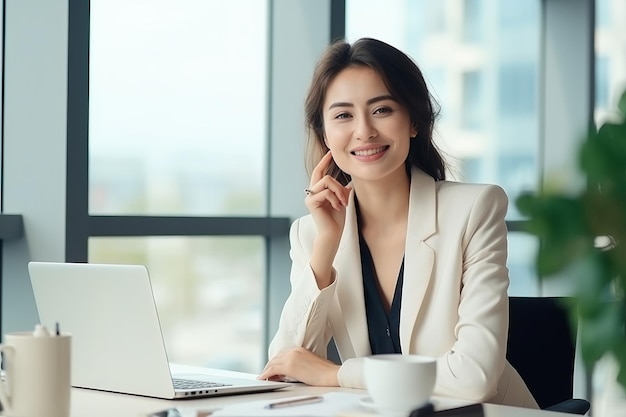 Une belle femme d'affaires en costume au bureau