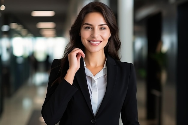 Une belle femme d'affaires en costume au bureau.