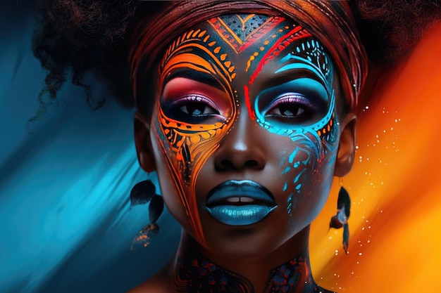 Belle femme africaine glamour à la peau noire body art