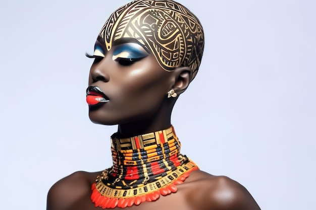 Belle femme africaine glamour à la peau noire body art