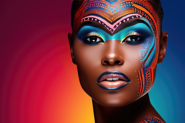 Belle femme africaine glamour à la peau noire body art