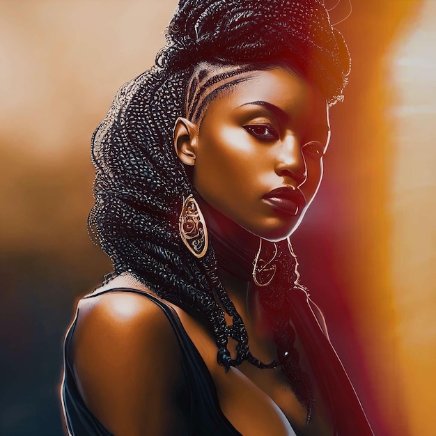 Belle femme africaine modèle portrait rendu 3d