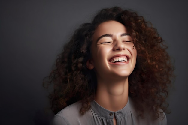 Une belle femme afro-américaine aux cheveux bouclés sourit