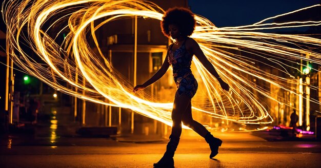 Belle femme afro-américaine avec une coiffure afro et délimitée en lumière ai générative