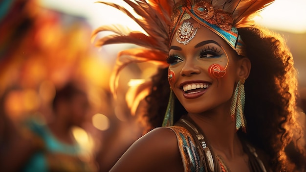 Une belle femme afro-américaine en costume traditionnel au carnaval