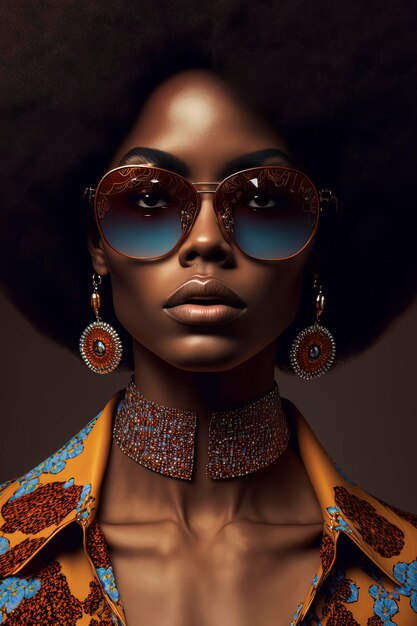 Belle femme afro-américaine avec des lunettes de soleil de luxe AIGenerated