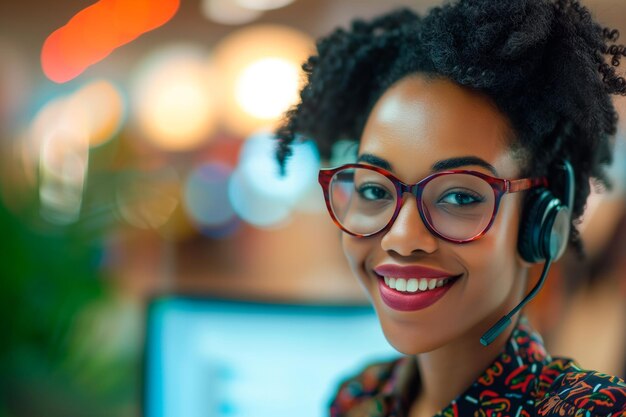 Une belle femme afro-américaine qui travaille dans le service à la clientèle.