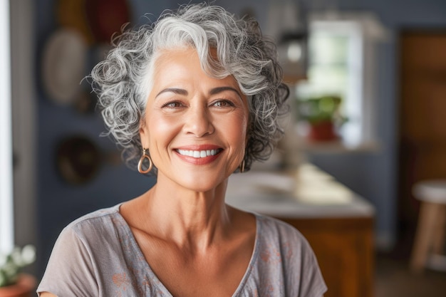 Belle femme âgée d'origine latine ou hispanique dans les années soixante-dix souriante exprimant sa positivité