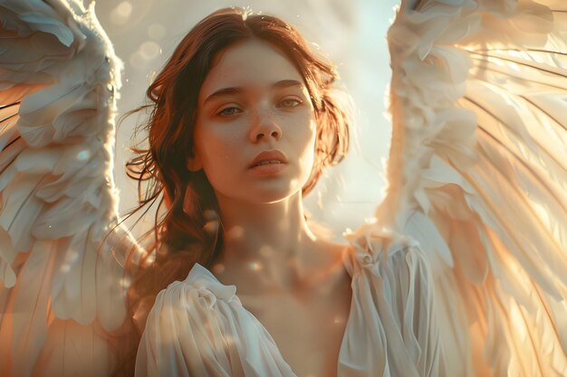 Photo une belle femme avec des ailes d'ange