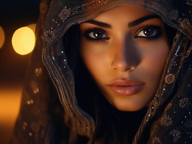 belle femme arabe maquillage bedduin nuit désert fond