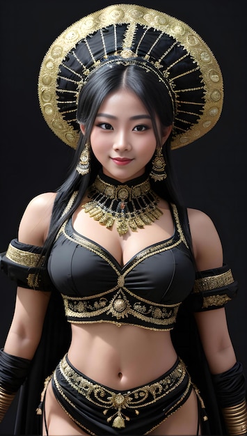 Une belle femme asiatique en costume thaïlandais sur fond noir