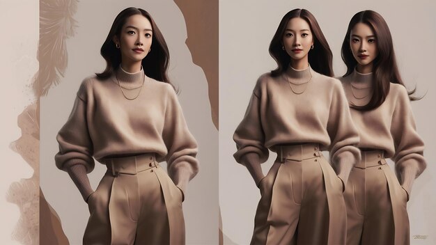 Une belle femme asiatique dans un pull beige.