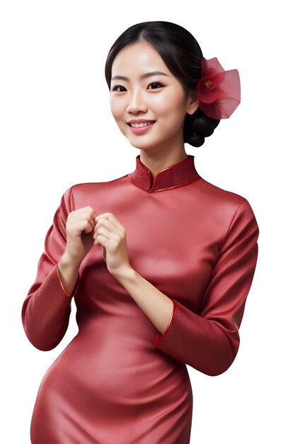 Photo une belle femme asiatique heureuse avec une robe traditionnelle cheongsam