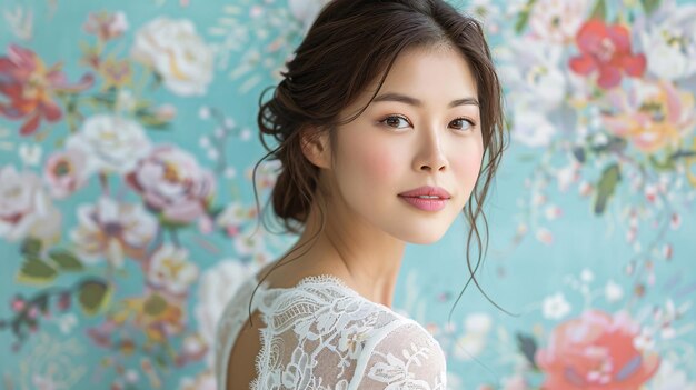 Une belle femme asiatique avec un look naturel captivant pose