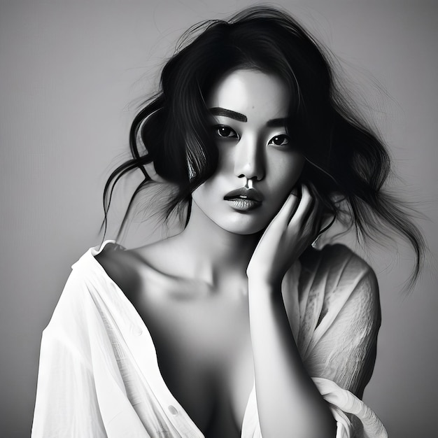 belle femme asiatique avec maquillage noir et blanc belle femme asiatiques avec ma noir et blanc