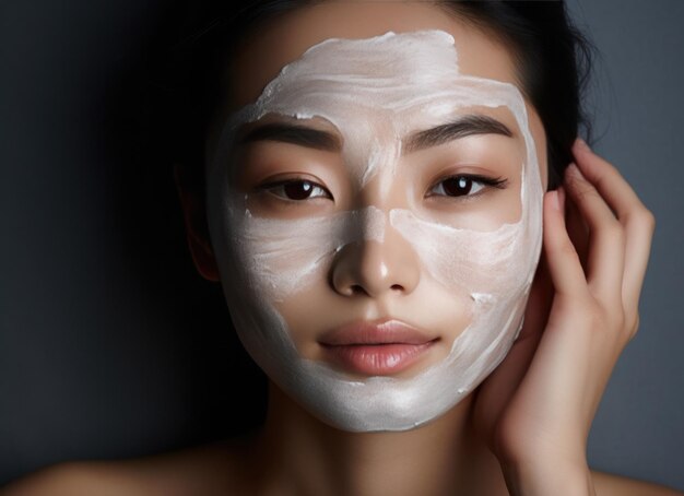 Une belle femme asiatique avec un masque facial