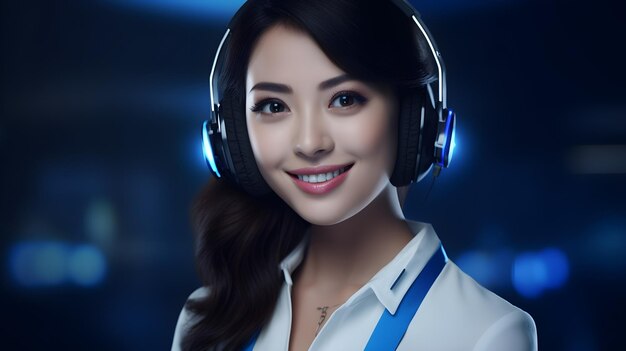 Photo une belle femme asiatique portant des écouteurs.