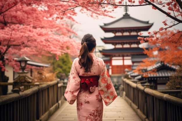 Photo belle femme asiatique portant un kimono de style japonais