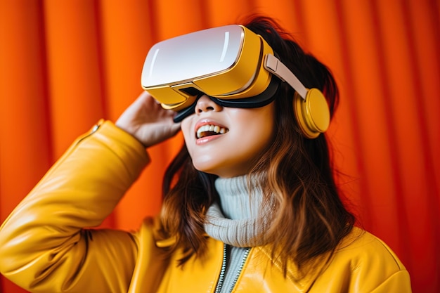 belle femme asiatique portant des lunettes de réalité virtuelle