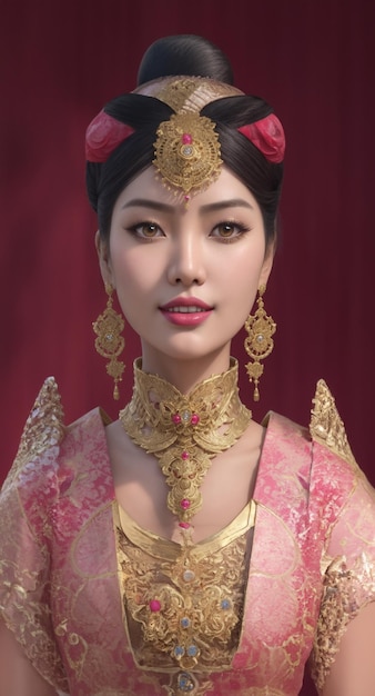 Belle femme asiatique en robe de mariée