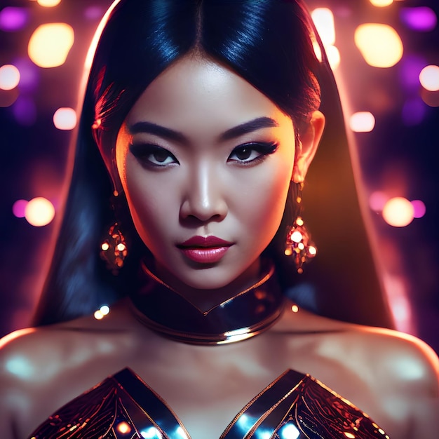 Belle femme asiatique à la soirée art génératif par AI