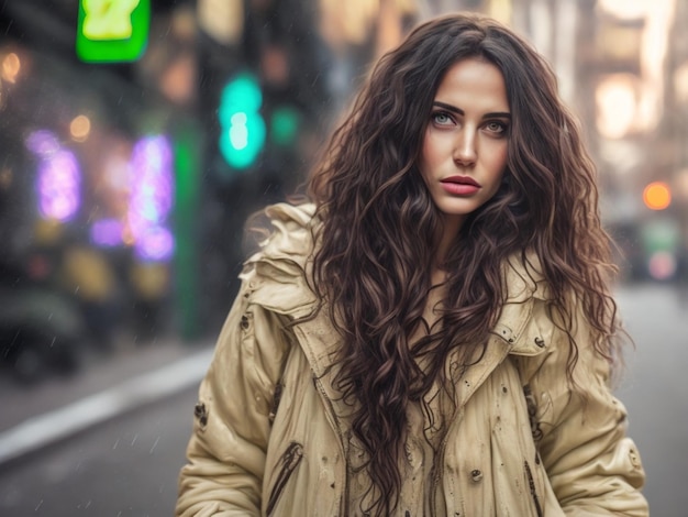 Belle femme aux cheveux noirs et aux yeux bleus