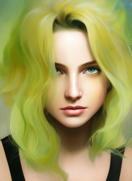 Belle femme aux cheveux verts