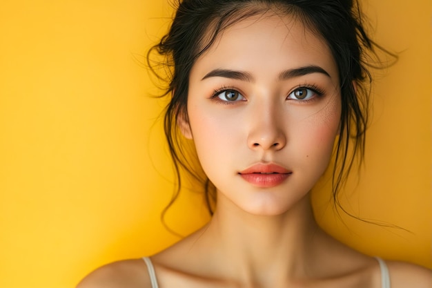 Une belle femme aux yeux bleus qui regarde la caméra.