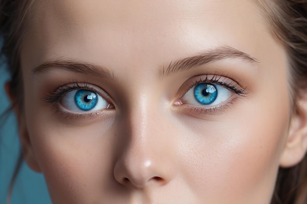 Une belle femme aux yeux bleus regardant une caméra générée par l'IA