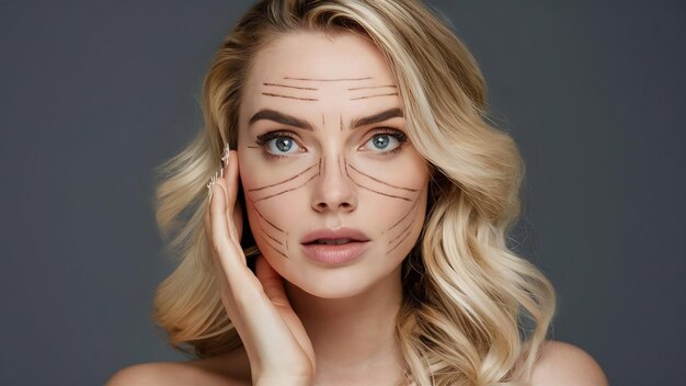 Photo belle femme blonde avec des marques de chirurgie plastique sur son visage portrait de femme