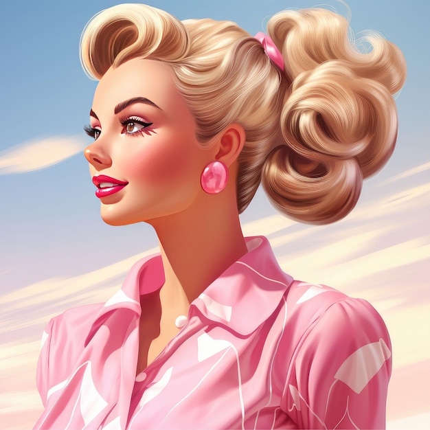 Belle femme blonde poupée rose Pin up girl