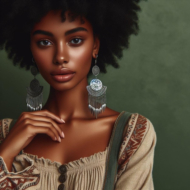 une belle femme avec des boucles d'oreilles de robe boho