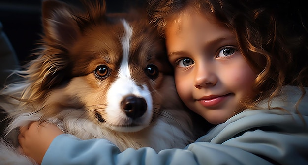 Photo une belle femme câlinant son chien à l'intérieur d'une maison