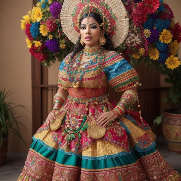 Belle femme en costume traditionnel célébrant le Mois du patrimoine hispanique