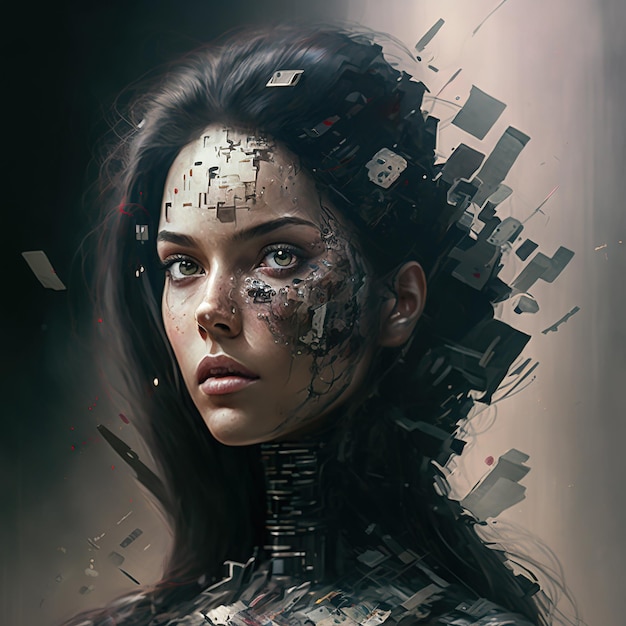 Belle femme cyborg fictive IA ou concept d'intelligence artificielle IA générative