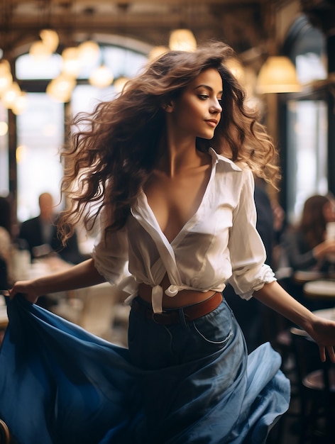 une belle femme dans un café de Paris