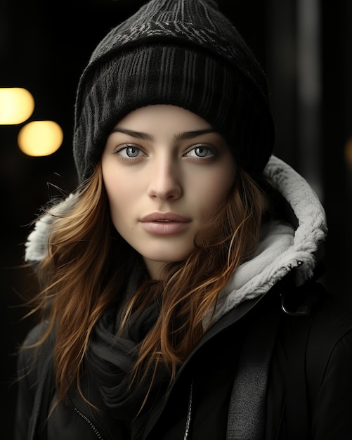 une belle femme dans un chapeau d'hiver et une veste